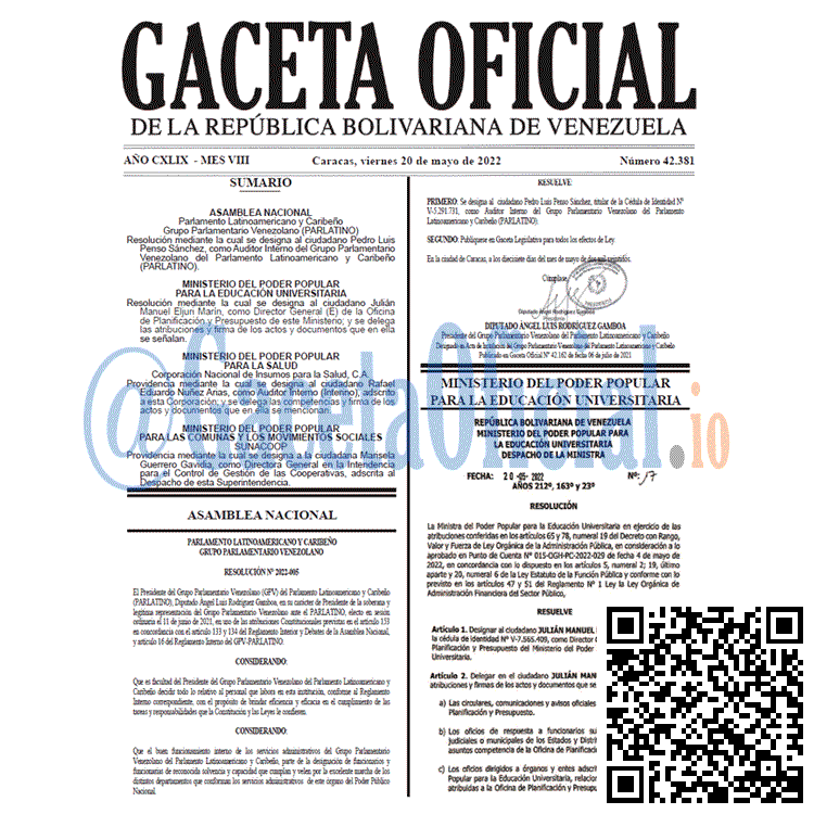 Venezuela Gaceta Oficial 42381 del 20 mayo 2022