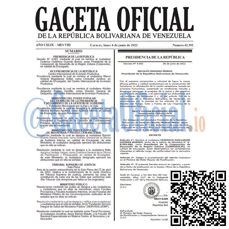 Venezuela Gaceta Oficial 42392 del 6 junio 2022