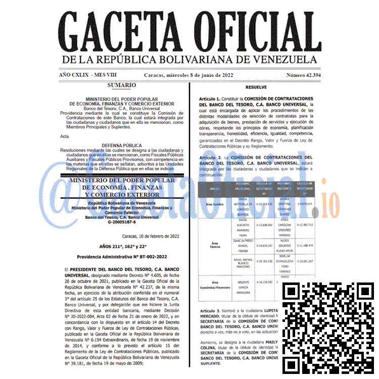 Venezuela Gaceta Oficial 42394 del 8 junio 2022 Venezuela Gaceta Oficial 42394 del 8 junio 2022