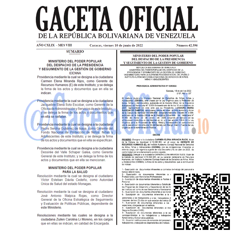 Venezuela Gaceta Oficial 42396 del 10 junio 2022