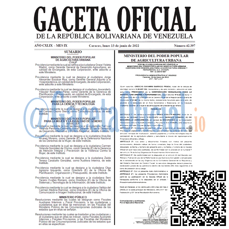 Venezuela Gaceta Oficial 42397 del 13 junio 2022