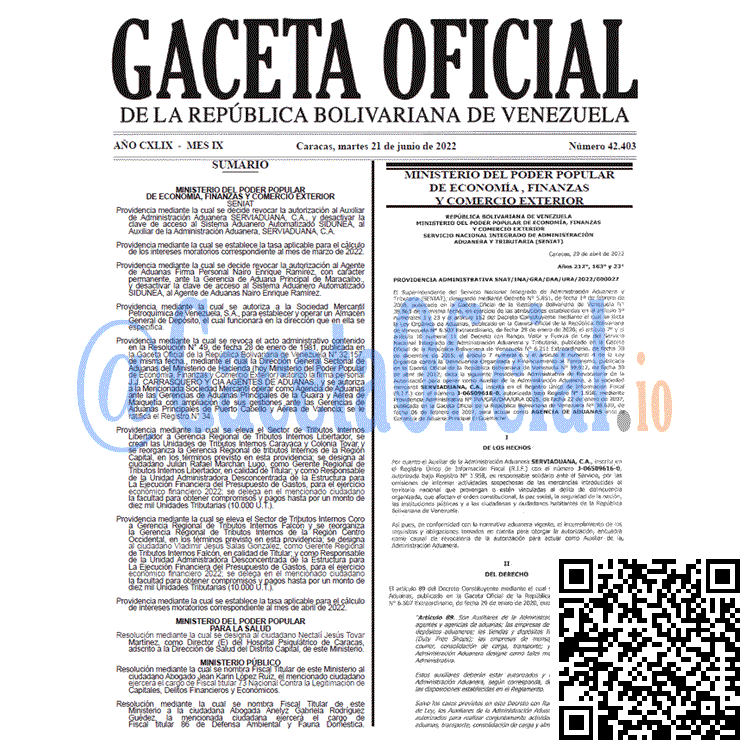 Venezuela Gaceta Oficial 42403 del 21 junio 2022 Venezuela Gaceta Oficial 42403 del 21 junio 2022