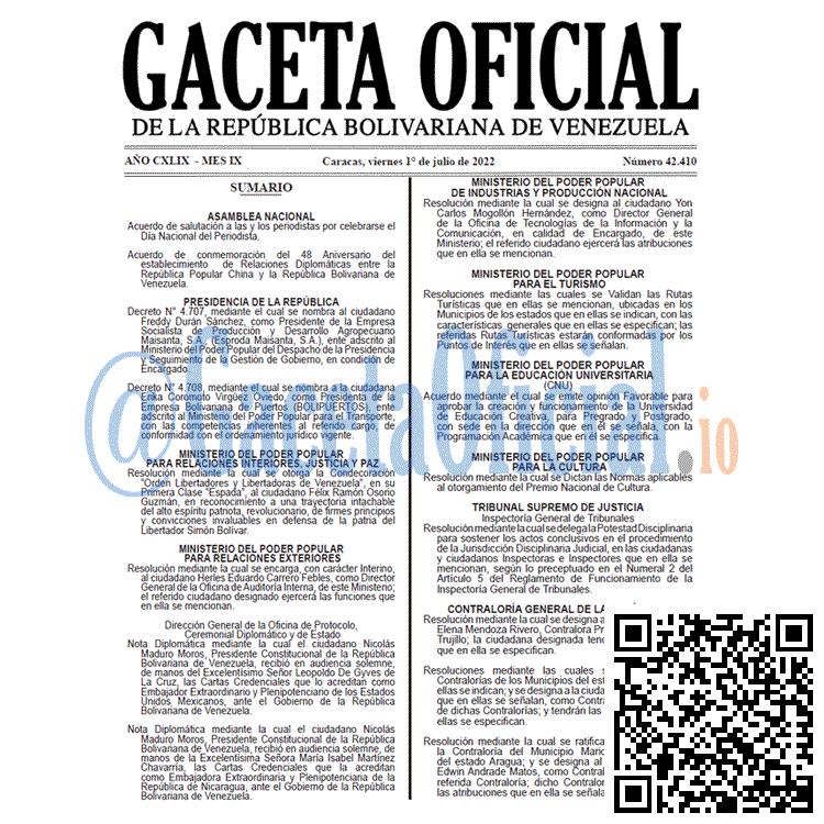 Venezuela Gaceta Oficial 42410 del 1 julio 2022 Venezuela Gaceta Oficial 42410 del 1 julio 2022