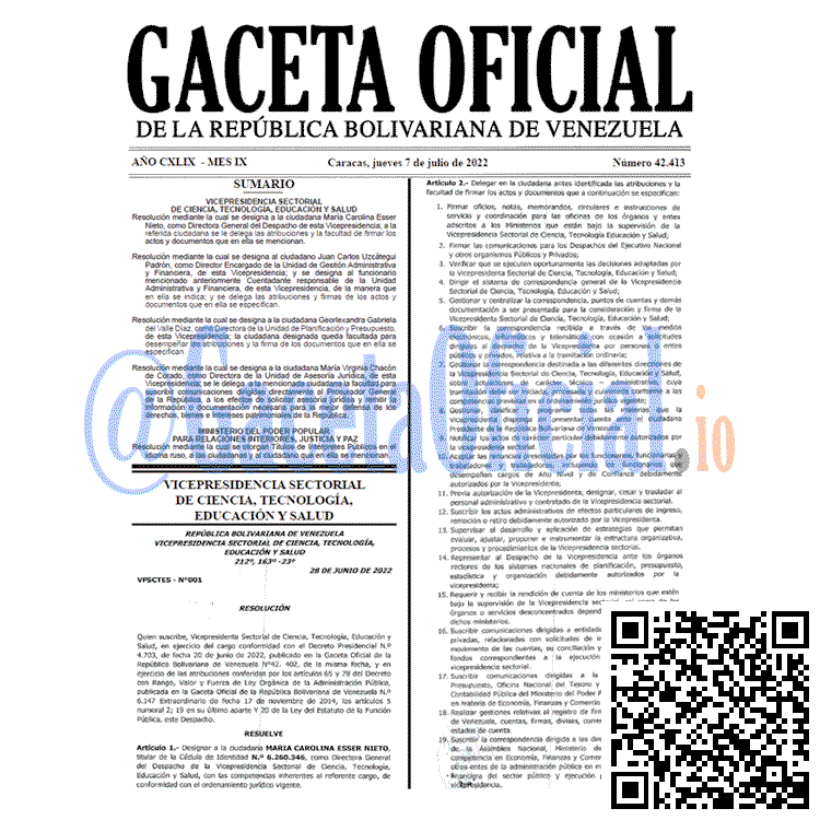 Venezuela Gaceta Oficial 42413 del 7 julio 2022 Venezuela Gaceta Oficial 42413 del 7 julio 2022