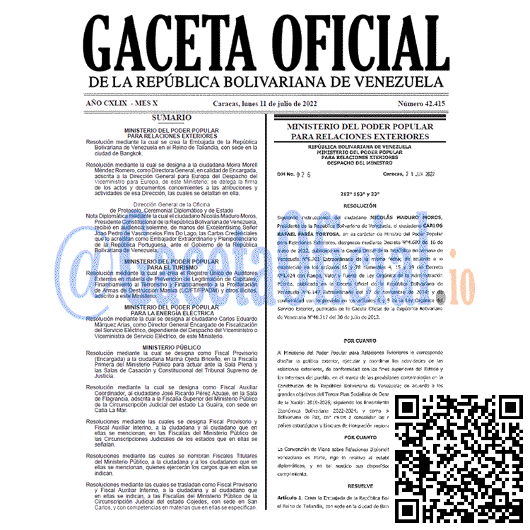 Venezuela Gaceta Oficial 42415 del 11 julio 2022 Venezuela Gaceta Oficial 42415 del 11 julio 2022