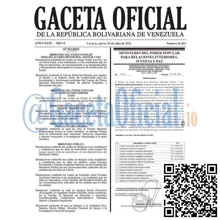 Venezuela Gaceta Oficial 42423 del 21 julio 2022 Venezuela Gaceta Oficial 42423 del 21 julio 2022