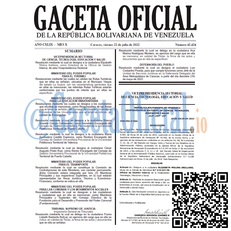 Venezuela Gaceta Oficial 42424 del 22 julio 2022 Venezuela Gaceta Oficial 42424 del 22 julio 2022