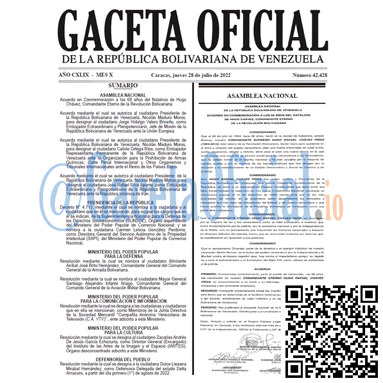 Venezuela Gaceta Oficial 42428 del 28 julio 2022 Venezuela Gaceta Oficial 42428 del 28 julio 2022