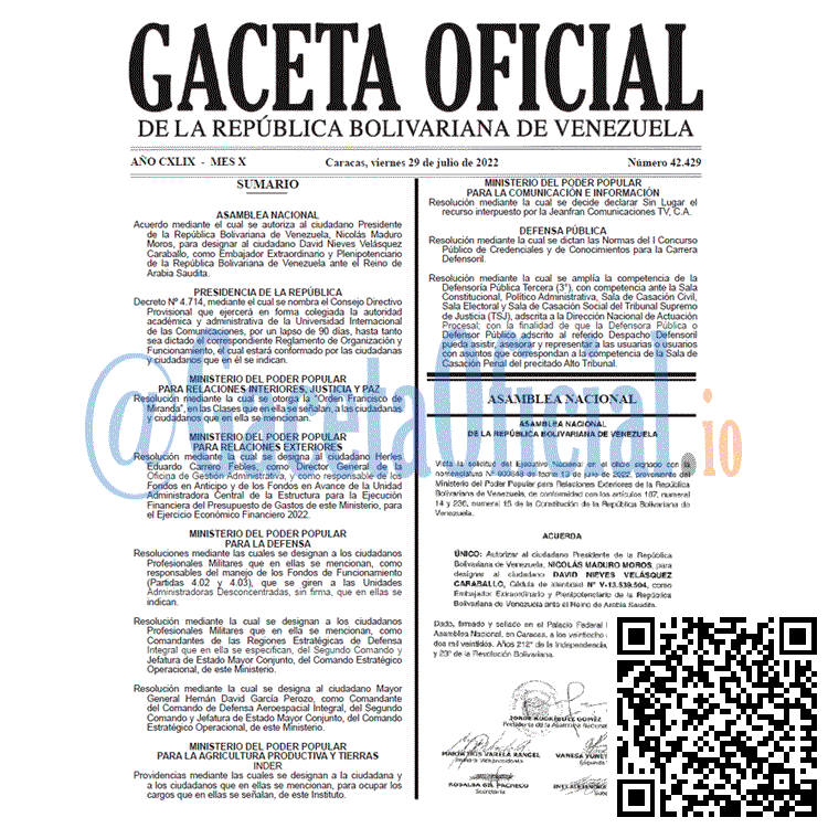 Gaceta Oficial de Venezuela #42429 del viernes 29 julio 2022 Venezuela Gaceta Oficial 42429 del 29 julio 2022