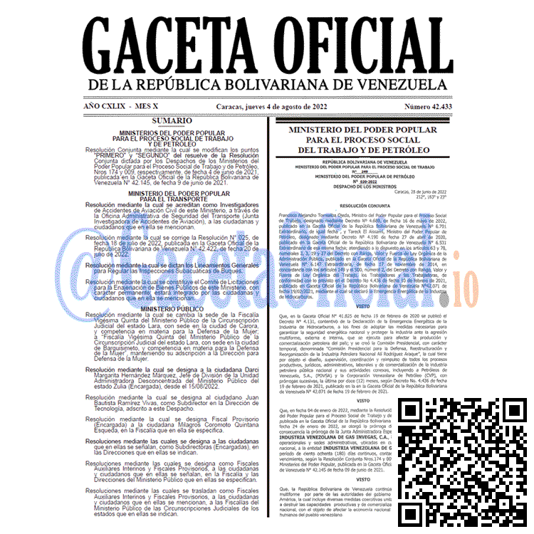 Venezuela Gaceta Oficial 42433 del 4 agosto 2022 Venezuela Gaceta Oficial 42433 del 4 agosto 2022