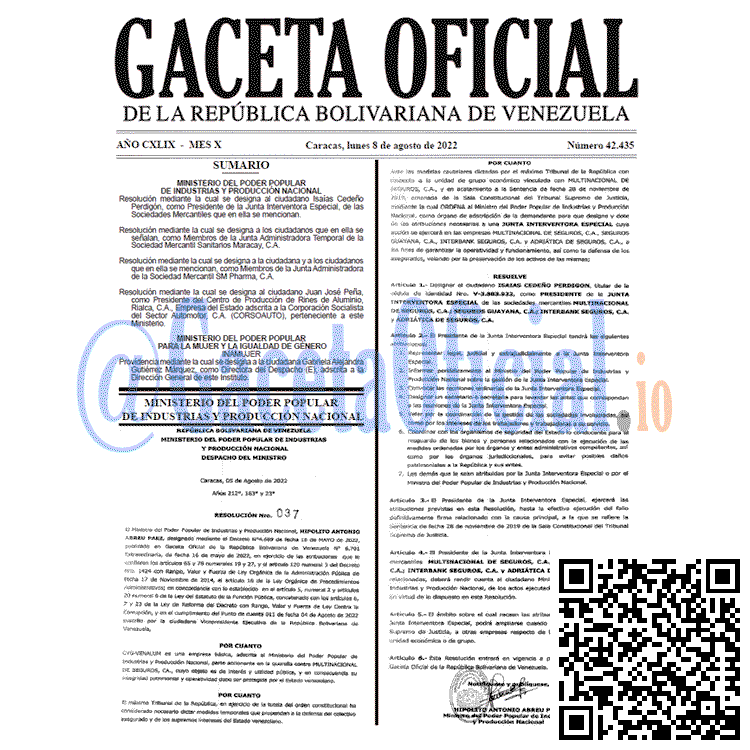 Venezuela Gaceta Oficial 42435 del 8 agosto 2022 Venezuela Gaceta Oficial 42435 del 8 agosto 2022
