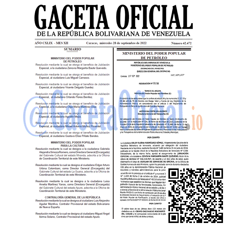 Venezuela Gaceta Oficial 42472 del 28 septiembre 2022 Venezuela Gaceta Oficial 42472 del 28 septiembre 2022