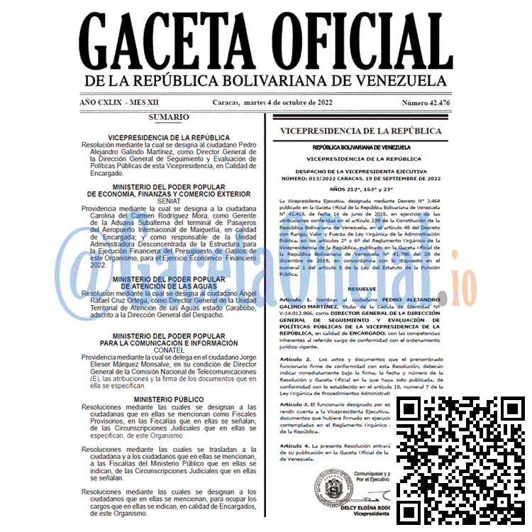 Venezuela Gaceta Oficial 42476 del 4 octubre 2022 Venezuela Gaceta Oficial 42476 del 4 octubre 2022