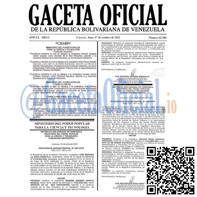 Venezuela Gaceta Oficial 42484 del 17 octubre 2022 Gaceta Oficial Venezuela #42484 del 17 octubre 2022