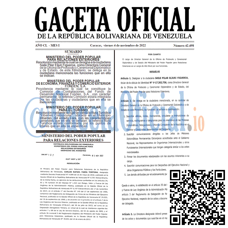 Gaceta Oficial Venezuela #42498 del 4 noviembre 2022