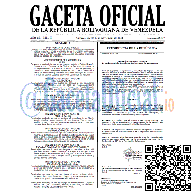 Venezuela Gaceta Oficial 42507 del 17 noviembre 2022 Gaceta Oficial, Gaceta Oficial 42507, Gaceta 42507