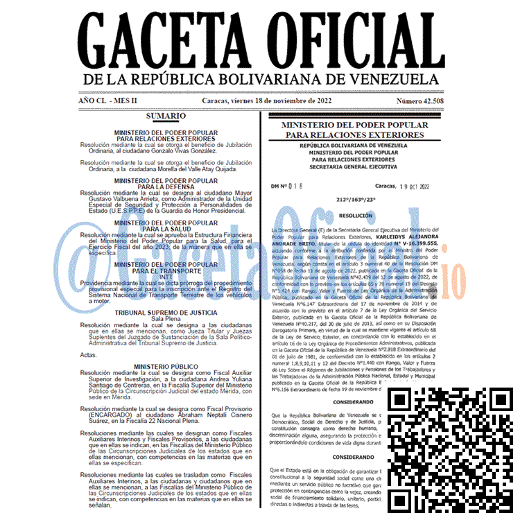 Gaceta Oficial Venezuela #42508 del 18 noviembre 2022