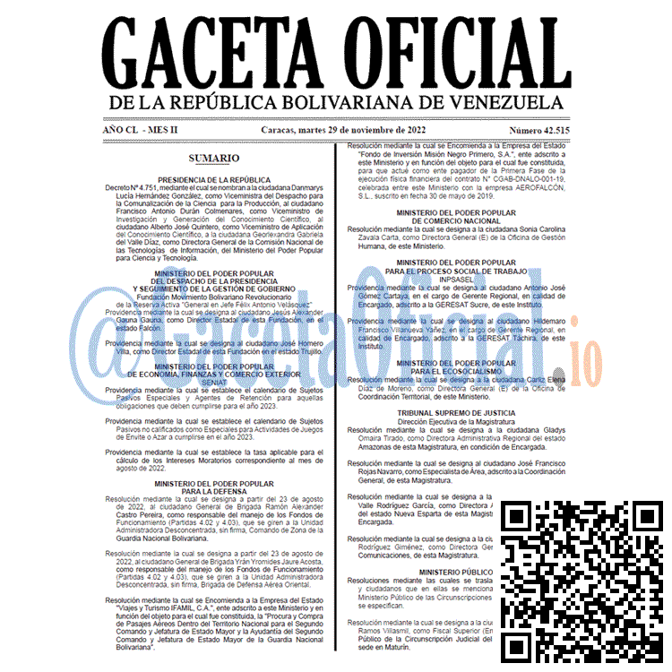 Gaceta Oficial, Gaceta 42515, Gaceta #42515, Gaceta Oficial Venezuela #42515