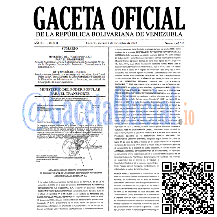 Venezuela Gaceta Oficial 42518 del 02 diciembre 2022 Gaceta Oficial, Gaceta 42518, Gaceta #42518, Gaceta Oficial Venezuela #42518