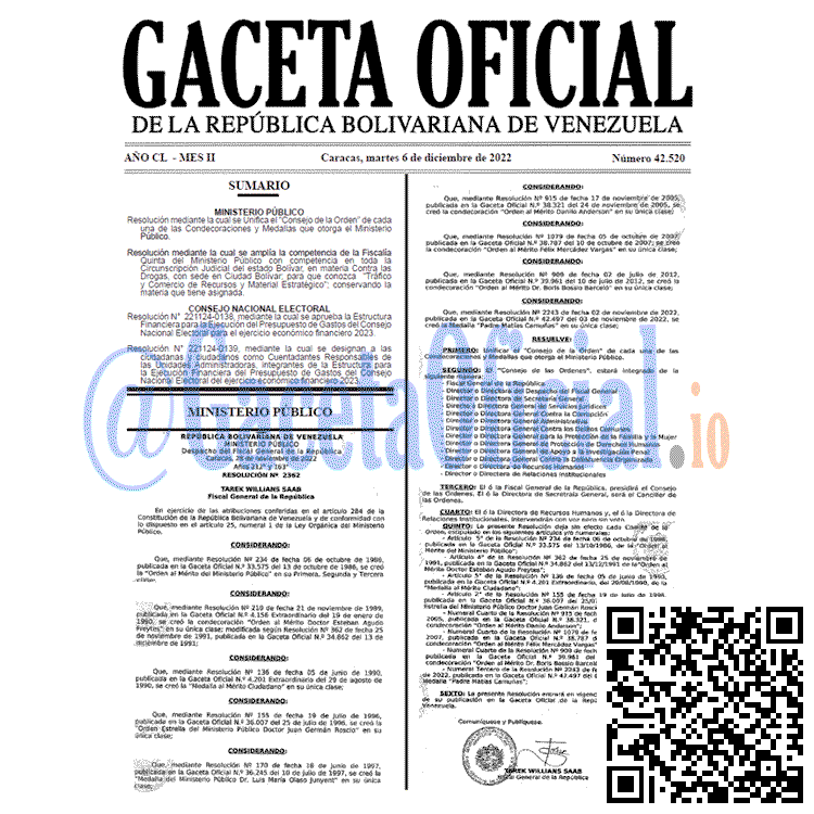 Venezuela Gaceta Oficial 42520 del 06 diciembre 2022 Gaceta Oficial, Gaceta 42520, Gaceta #42520, Gaceta Oficial Venezuela #42520