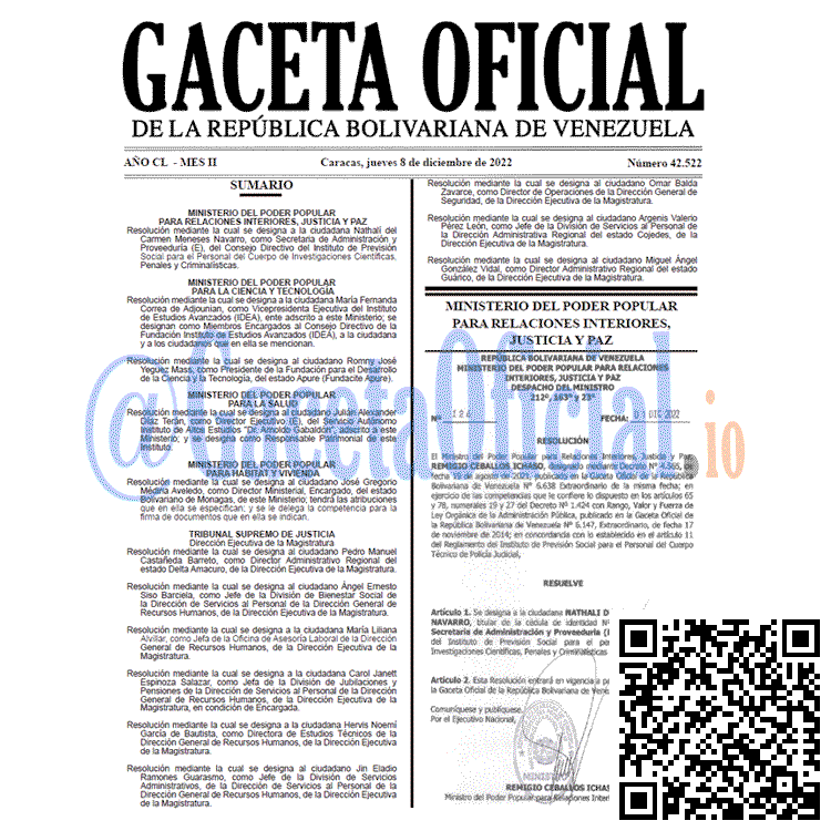 Venezuela Gaceta Oficial 42522 del 08 diciembre 2022 Gaceta Oficial, Gaceta 42522, Gaceta #42522, Gaceta Oficial Venezuela #42522