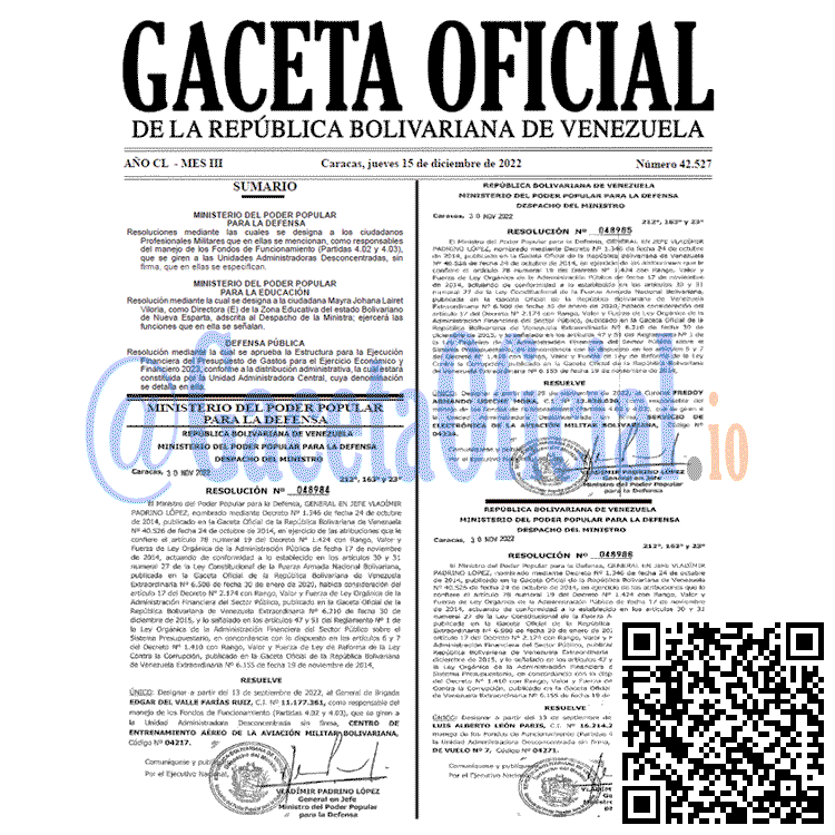 Venezuela Gaceta Oficial 42527 del 15 diciembre 2022 Gaceta Oficial, Gaceta 42527, Gaceta #42527, Gaceta Oficial Venezuela #42527