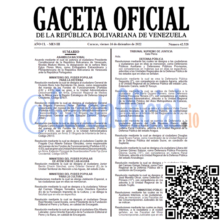 Venezuela Gaceta Oficial 42528 del 16 diciembre 2022 Gaceta Oficial, Gaceta 42528, Gaceta #42528, Gaceta Oficial Venezuela #42528