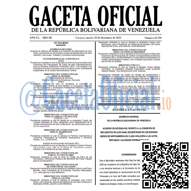 Gaceta Oficial, Gaceta 42530, Gaceta #42530, Gaceta Oficial Venezuela #42530