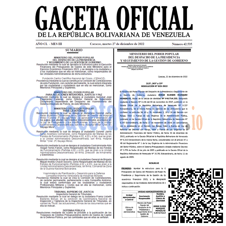 Gaceta Oficial, Gaceta 42535, Gaceta #42535, Gaceta Oficial Venezuela #42535