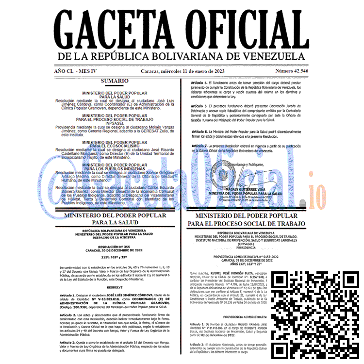 Venezuela Gaceta Oficial 42546 del 11 enero 2023 Gaceta Oficial, Gaceta 42546, Gaceta #42546, Gaceta Oficial Venezuela #42546