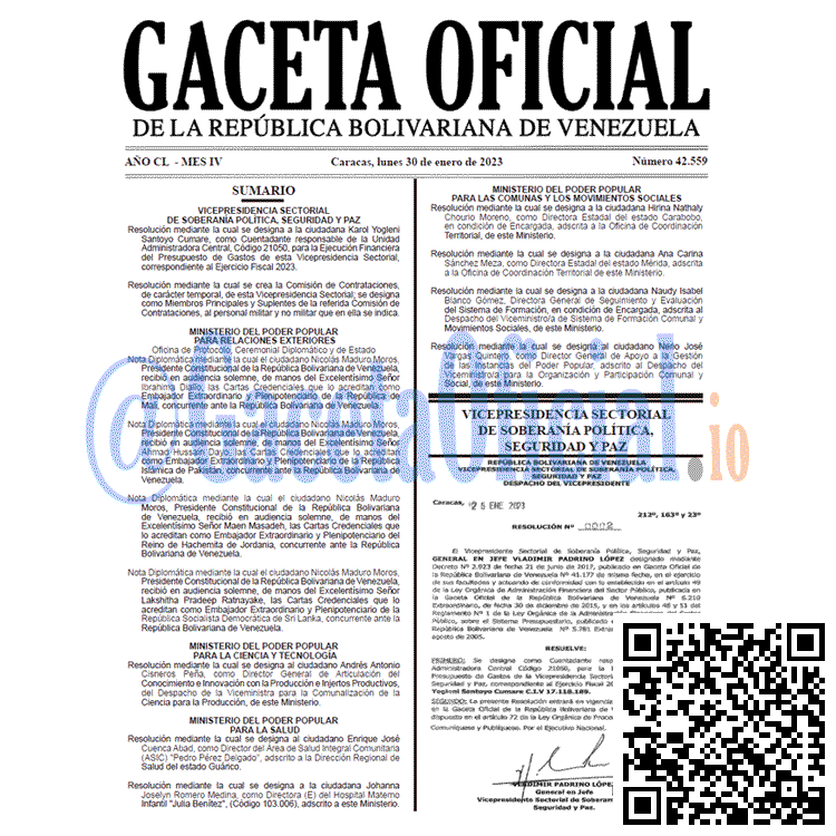 Gaceta Oficial, Gaceta 42559, Gaceta #42559, Gaceta Oficial Venezuela #42559