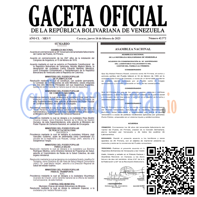 Gaceta Oficial, Gaceta 42572, Gaceta #42572, Gaceta Oficial Venezuela #42572