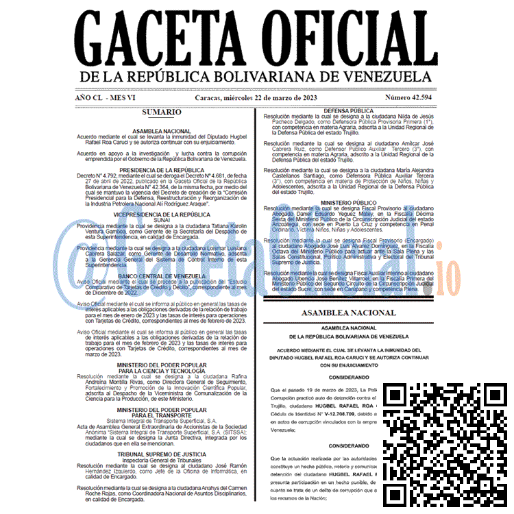 Gaceta Oficial, Gaceta 42594, Gaceta #42594, Gaceta Oficial Venezuela #42594