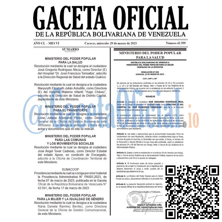 Venezuela Gaceta Oficial 42599 del 29 marzo 2023 Gaceta Oficial, Gaceta 42599, Gaceta #42599, Gaceta Oficial Venezuela #42599