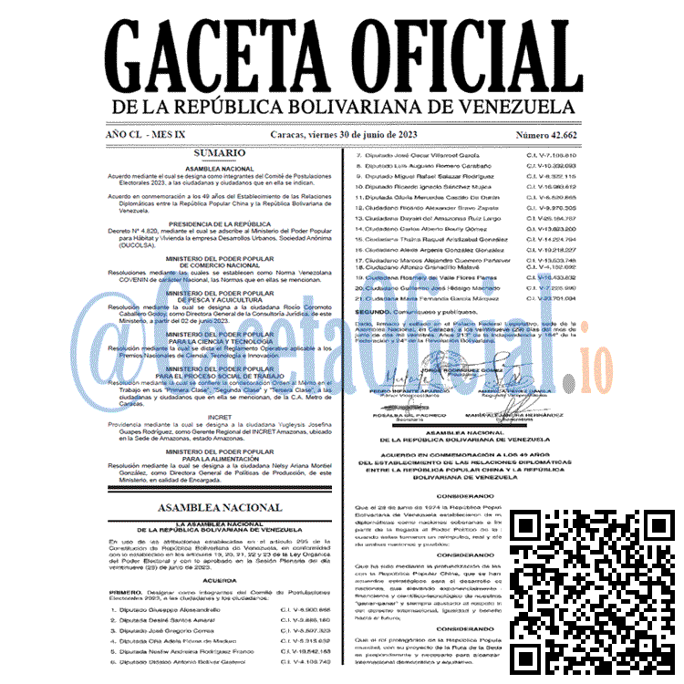 Venezuela Gaceta Oficial 42662 del 30 junio 2023 Gaceta Oficial, Gaceta 42662, Gaceta 42662 HD, Gaceta #42662, Gaceta Oficial Venezuela #42662