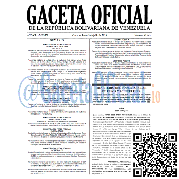 Venezuela Gaceta Oficial 42663 del 3 julio 2023 Gaceta Oficial, Gaceta 42663, Gaceta 42663 HD, Gaceta #42663, Gaceta Oficial Venezuela #42663