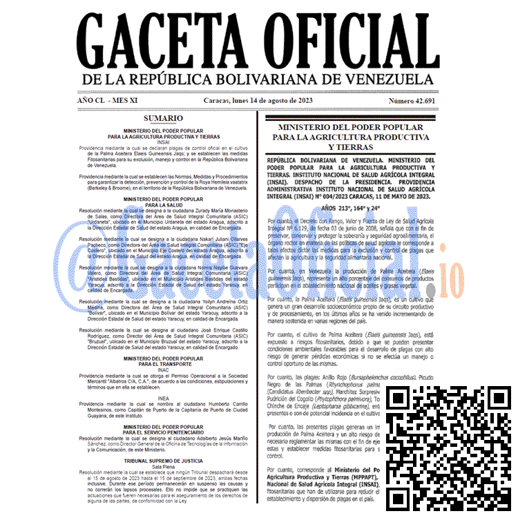 Venezuela Gaceta Oficial 42691 del 14 agosto 2023 Gaceta Oficial, Gaceta 42691, Gaceta 42691 HD, Gaceta #42691, Gaceta Oficial Venezuela #42691