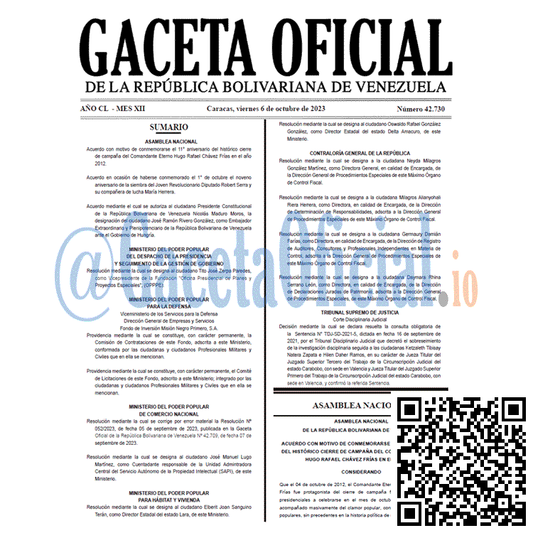 Venezuela Gaceta Oficial 42730 del 6 octubre 2023 Gaceta Oficial, Gaceta 42730, Gaceta 42730 HD, Gaceta #42730, Gaceta Oficial Venezuela #42730
