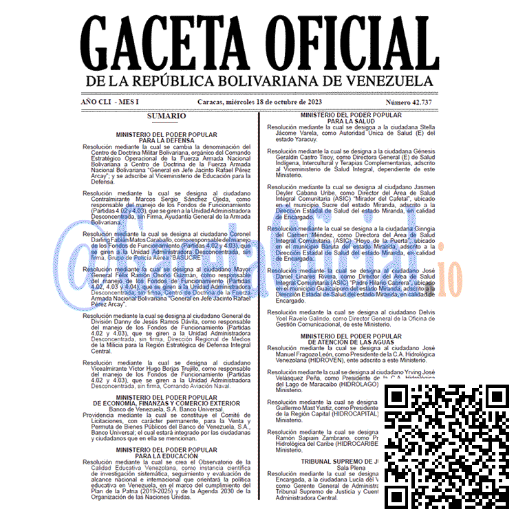 Venezuela Gaceta Oficial 42737 del 18 octubre 2023 Gaceta Oficial, Gaceta 42737, Gaceta 42737 HD, Gaceta #42737, Gaceta Oficial Venezuela #42737