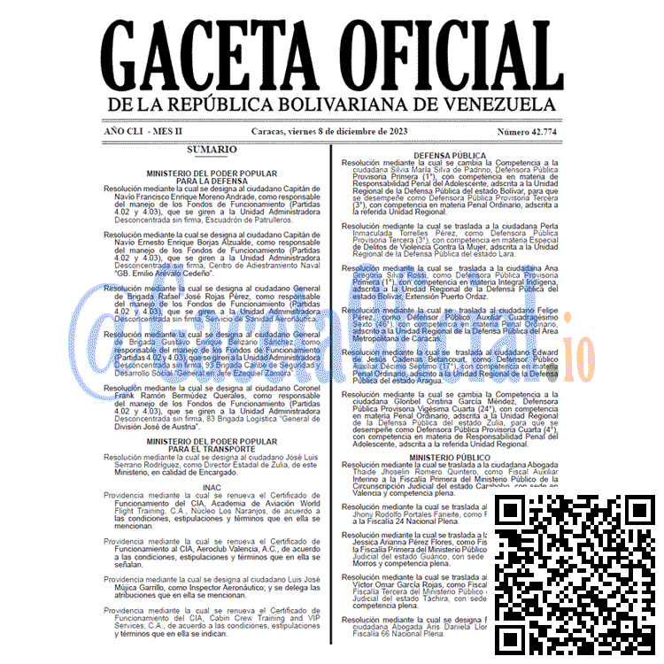 Venezuela Gaceta Oficial 42774 del 8 diciembre 2023 Gaceta Oficial, Gaceta 42774, Gaceta 42774 HD, Gaceta #42774, Gaceta Oficial Venezuela #42774