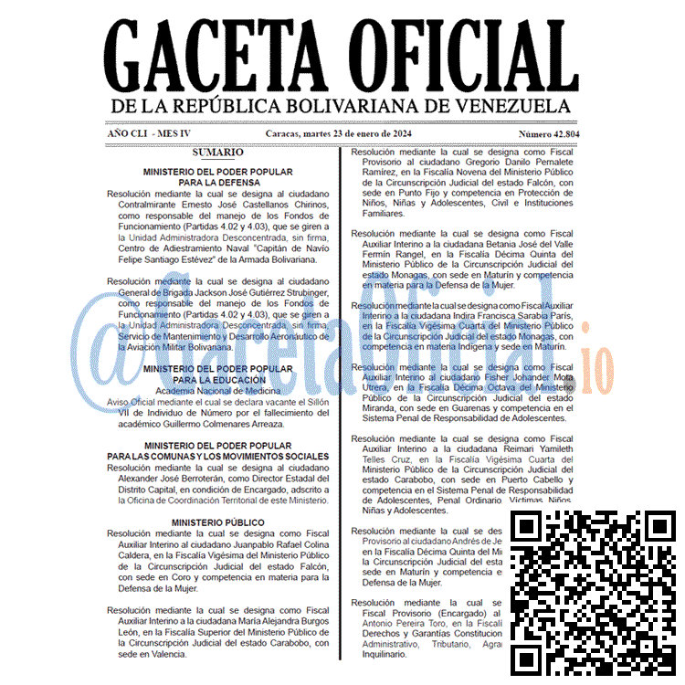 Venezuela Gaceta Oficial 42804 del 23 enero 2024 Gaceta Oficial, Gaceta 42804, Gaceta 42804 HD, Gaceta #42804, Gaceta Oficial Venezuela #42804