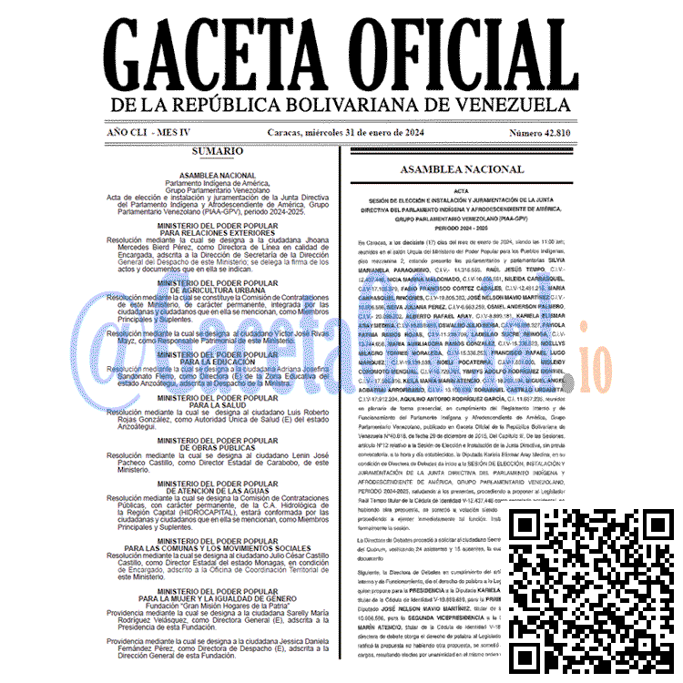 Venezuela Gaceta Oficial 42810 del 31 enero 2024 Gaceta Oficial, Gaceta 42810, Gaceta 42810 HD, Gaceta #42810, Gaceta Oficial Venezuela #42810