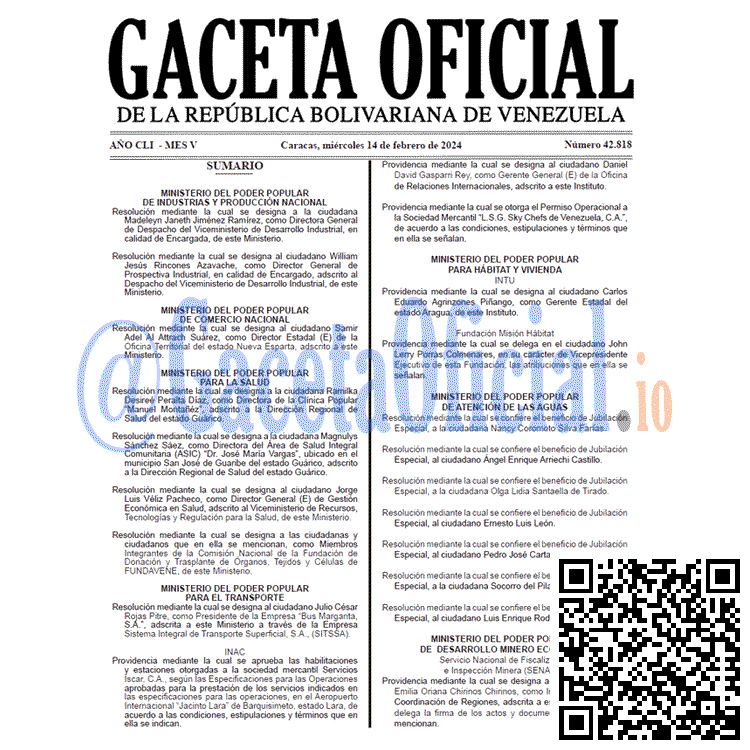 Venezuela Gaceta Oficial 42818 del 14 Febrero 2024 Gaceta Oficial, Gaceta 42818, Gaceta 42818 HD, Gaceta #42818, Gaceta Oficial Venezuela #42818