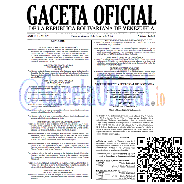 Venezuela Gaceta Oficial 42820 del 16 Febrero 2024 Gaceta Oficial, Gaceta 42820, Gaceta 42820 HD, Gaceta #42820, Gaceta Oficial Venezuela #42820