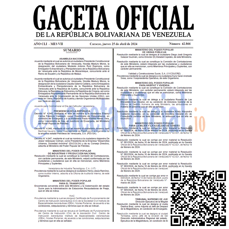 Venezuela Gaceta Oficial 42866 del 25 abril 2024 Gaceta Oficial, Gaceta 42866, Gaceta 42866 HD, Gaceta #42866, Gaceta Oficial Venezuela #42866