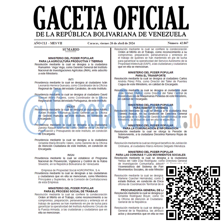 Venezuela Gaceta Oficial 42867 del 26 abril 2024 Gaceta Oficial, Gaceta 42867, Gaceta 42867 HD, Gaceta #42867, Gaceta Oficial Venezuela #42867