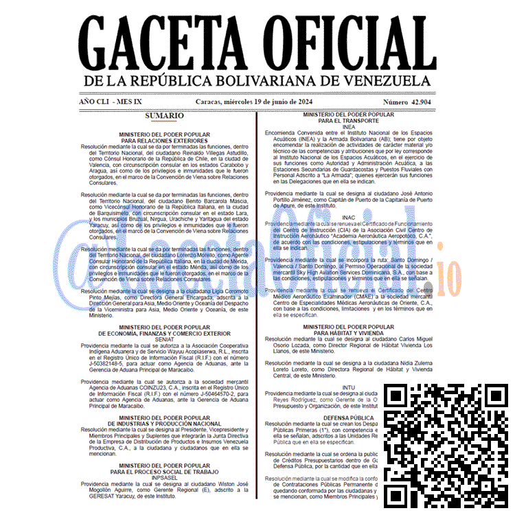 Venezuela Gaceta Oficial 42904 del 19 junio 2024 Gaceta Oficial, Gaceta 42904, Gaceta 42904 HD, Gaceta #42904, Gaceta Oficial Venezuela #42904