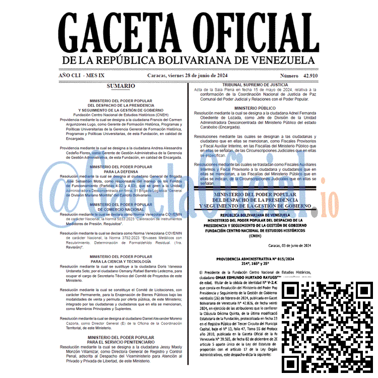 Venezuela Gaceta Oficial 42910 del 28 junio 2024 Gaceta Oficial, Gaceta 42910, Gaceta 42910 HD, Gaceta #42910, Gaceta Oficial Venezuela #42910