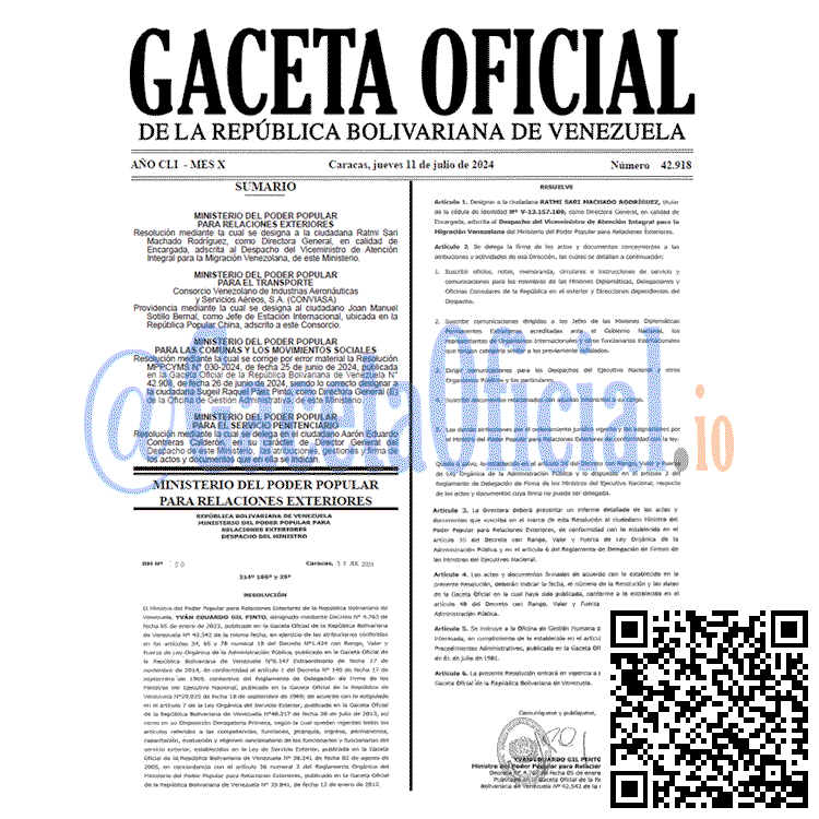 Venezuela Gaceta Oficial 42918 del 11 julio 2024 Gaceta Oficial, Gaceta 42918, Gaceta 42918 HD, Gaceta #42918, Gaceta Oficial Venezuela #42918