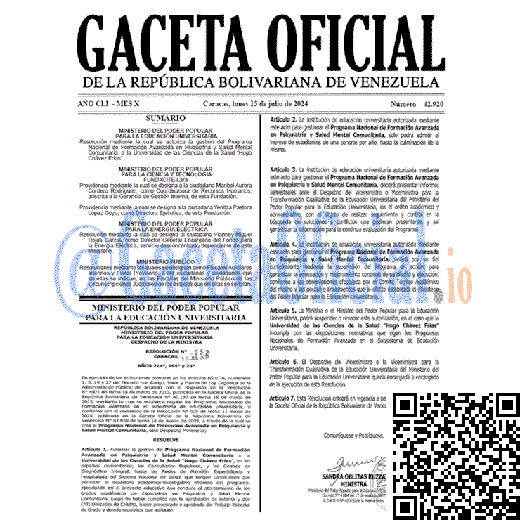Venezuela Gaceta Oficial 42920 del 15 julio 2024 Gaceta Oficial, Gaceta 42920, Gaceta 42920 HD, Gaceta #42920, Gaceta Oficial Venezuela #42920
